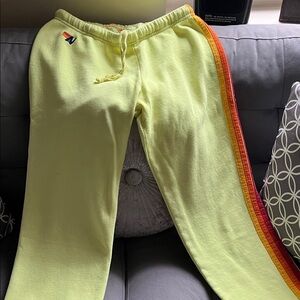 Aviator Nation Light Yellow Joggers with Multicolor Stripe